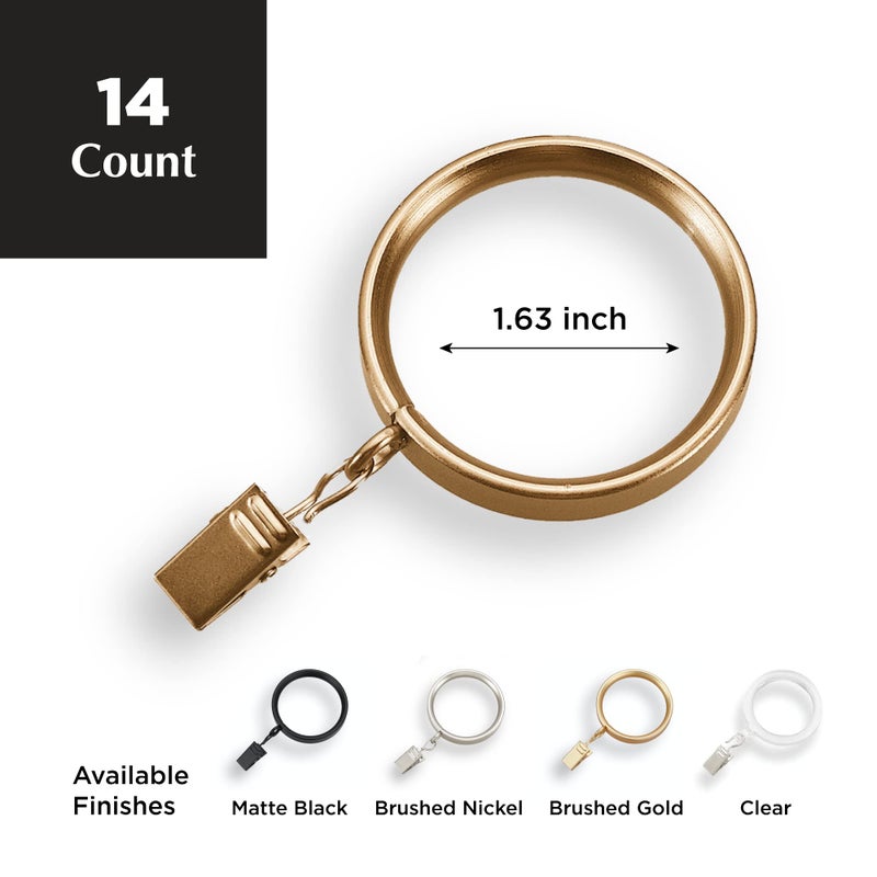 MODE Premium Collection Flat Steel Curtain Clip Rings, Set of 14 Curtain Rings with Clips, Rings with Clips for Curtains, Fits MODE Premium and Acrylic Curtain Rods, 1 5/8â€, Warm Gold - Image 2
